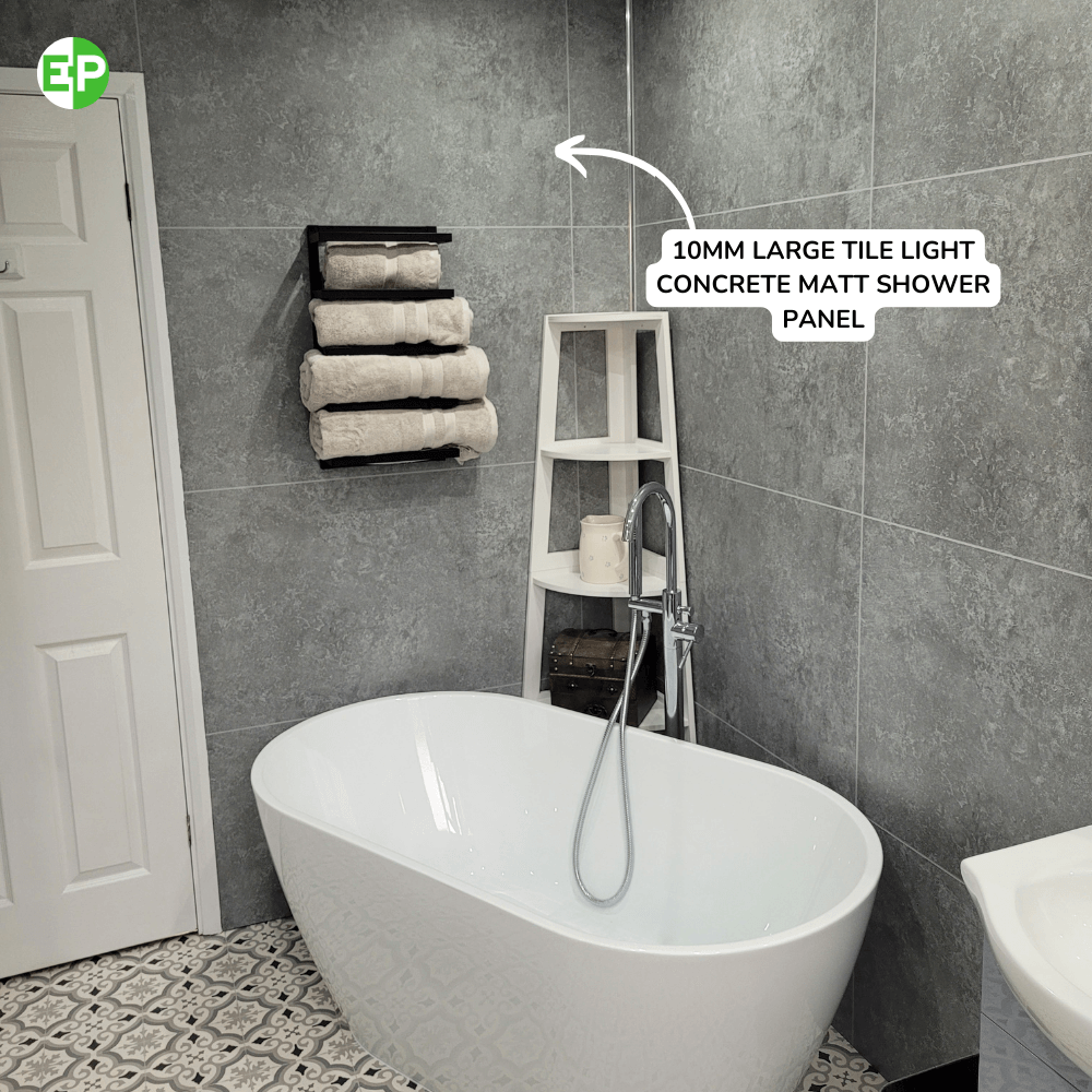10mm Large Tile Light Concrete Matt Shower Panel 1M x 2.4M