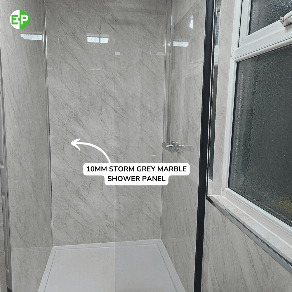 10mm Storm Grey Marble Gloss Shower Panel 1M x 2.4M