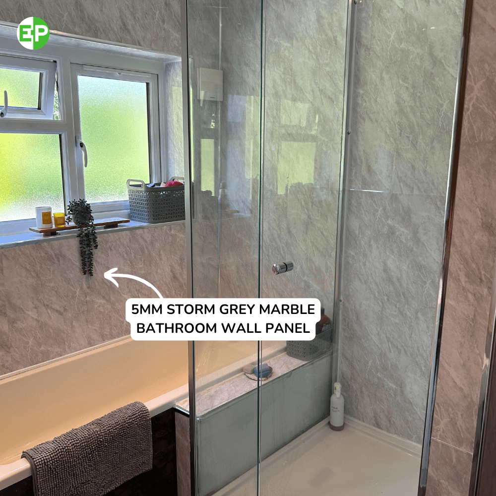 10mm Storm Grey Marble Gloss Shower Panel 1M x 2.4M