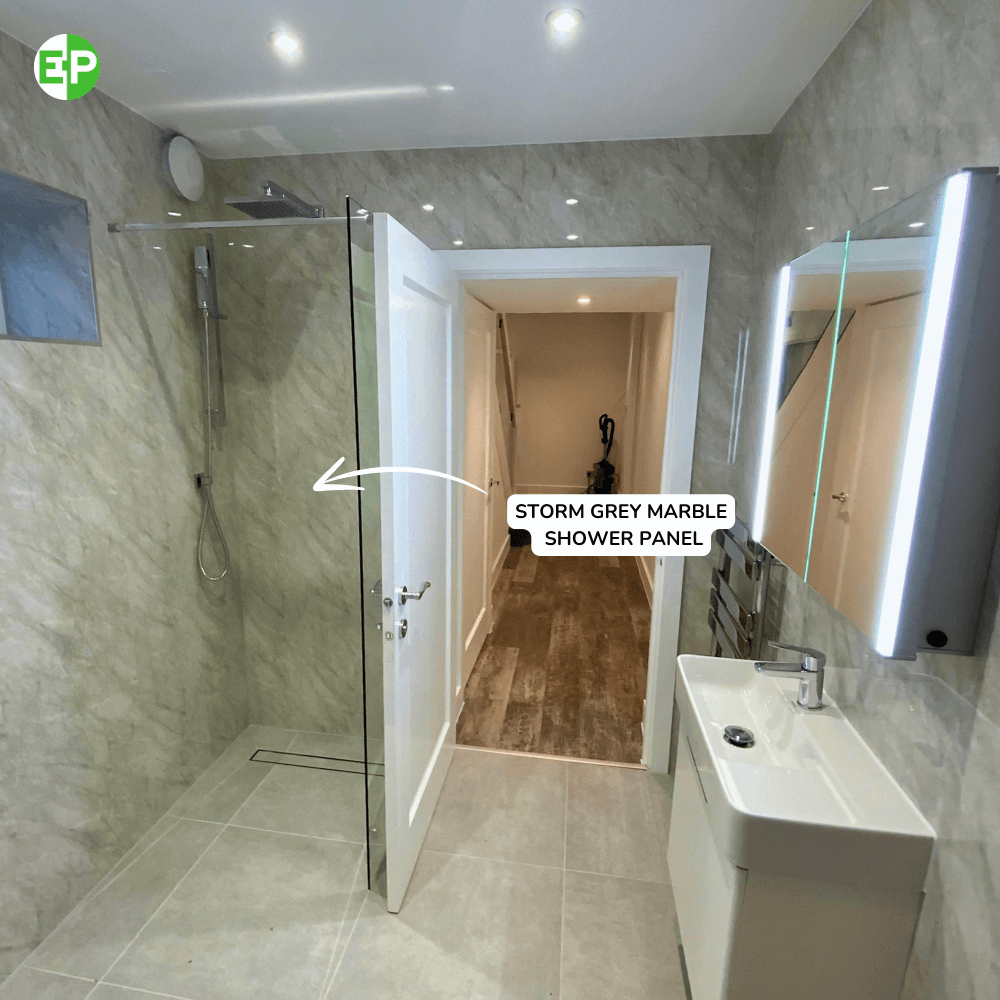 10mm Storm Grey Marble Gloss Shower Panel 1M x 2.4M
