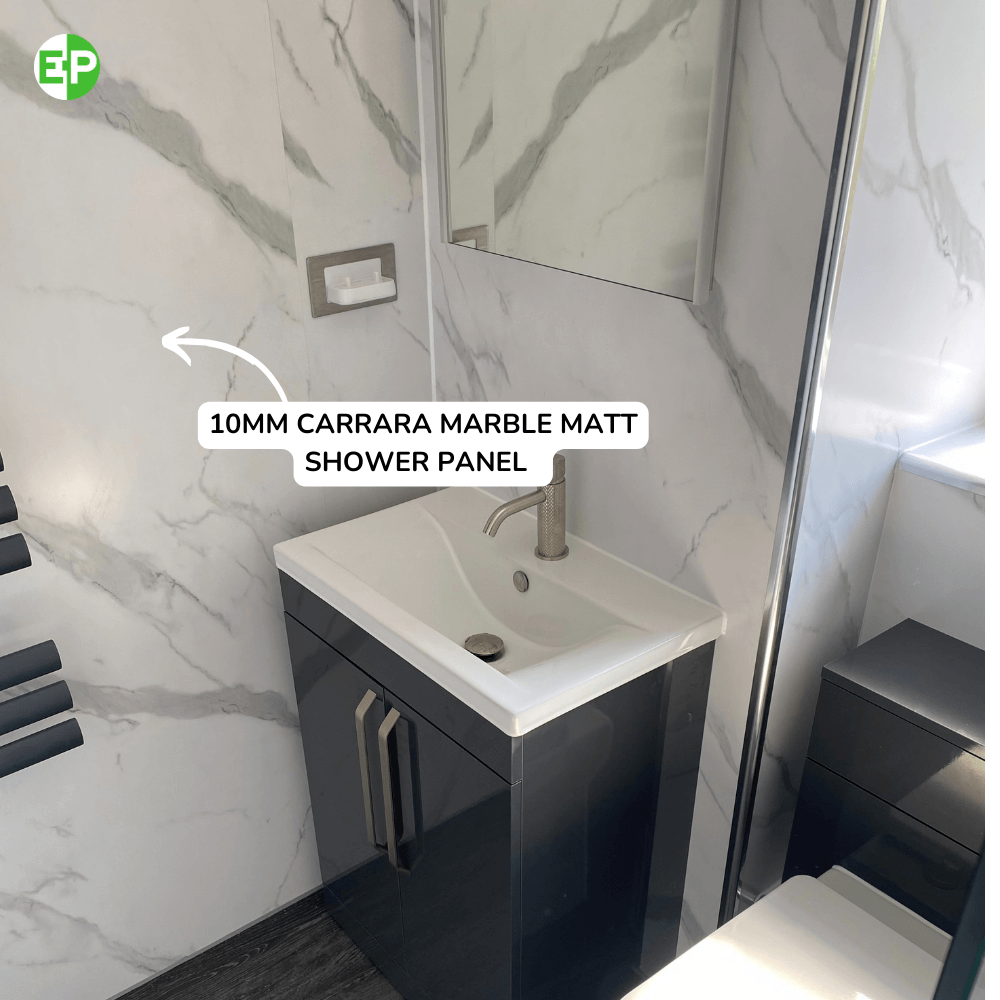 10mm Carrara Marble Matt Shower Panel 1M x 2.4M