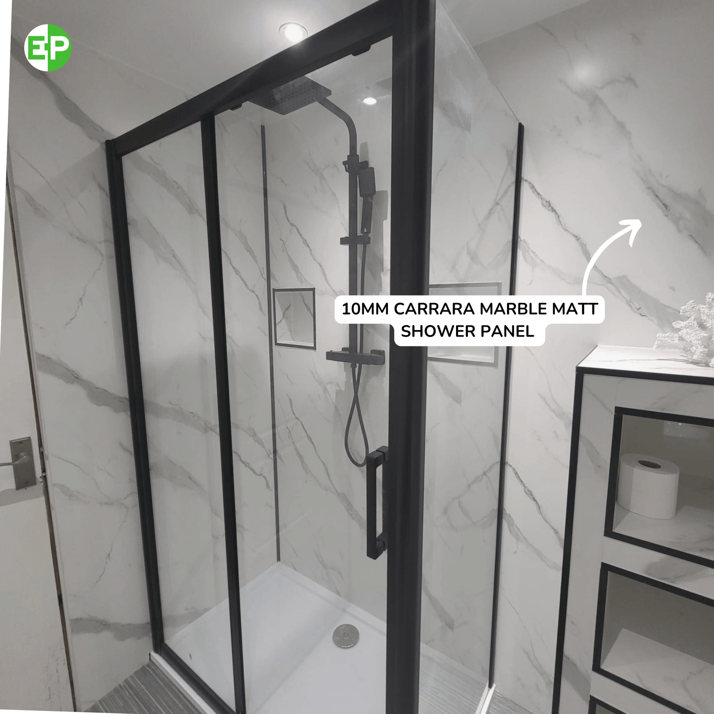 10mm Carrara Marble Matt Shower Panel 1M x 2.4M