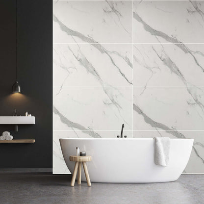 10mm Large Tile Carrara Marble Matt Shower Panel 1M x 2.4M