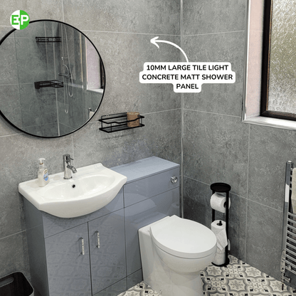 10mm Large Tile Light Concrete Matt Shower Panel 1M x 2.4M