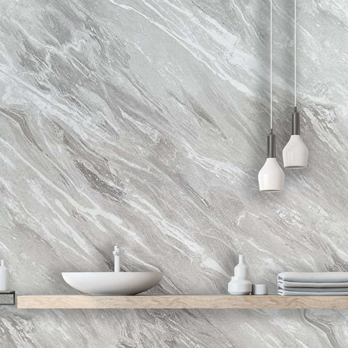 10mm Light Grey Marble Gloss Shower Panel 1M x 2.4M