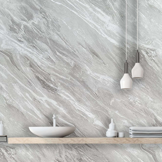 10mm Light Grey Marble Gloss Shower Panel 1M x 2.4M