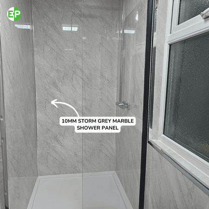 10mm Storm Grey Marble Gloss Shower Panel 1M x 2.4M