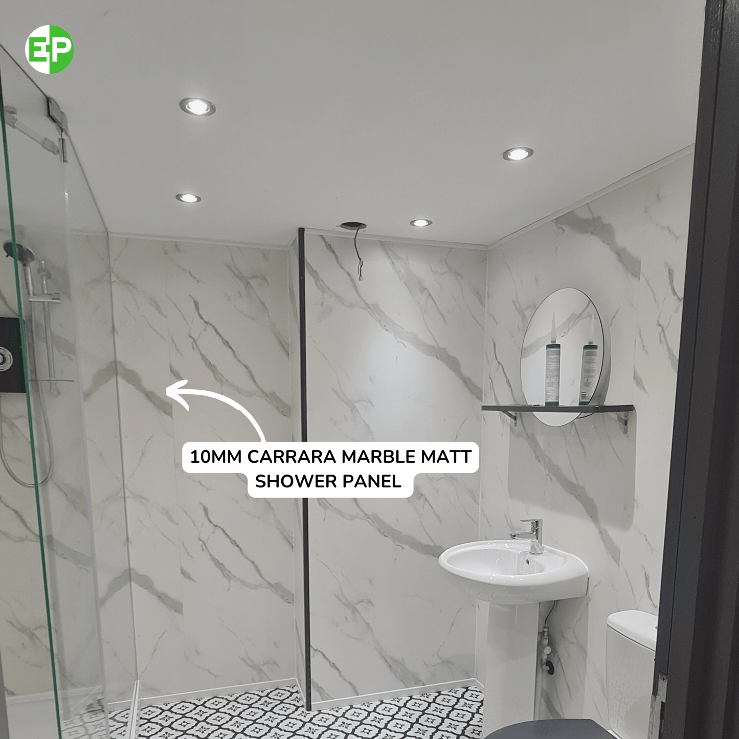 10mm Carrara Marble Matt Shower Panel 1M x 2.4M