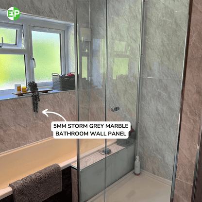 10mm Storm Grey Marble Gloss Shower Panel 1M x 2.4M