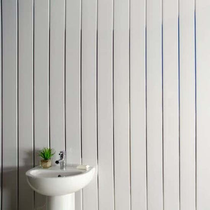 8mm White Gloss With 2 Chrome Strip Wall & Ceiling Panel 2.6M