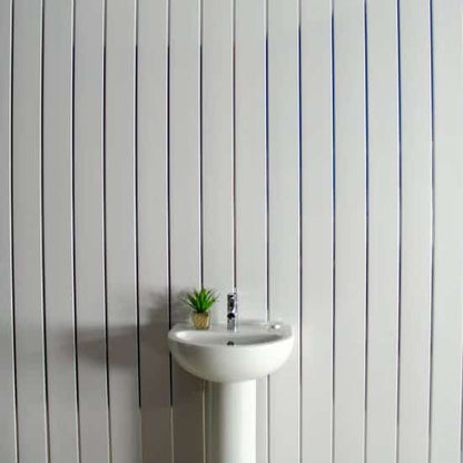 8mm White Gloss With 2 Chrome Strip Wall & Ceiling Panel 2.6M