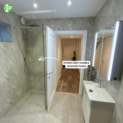 10mm Storm Grey Marble Gloss Shower Panel 1M x 2.4M